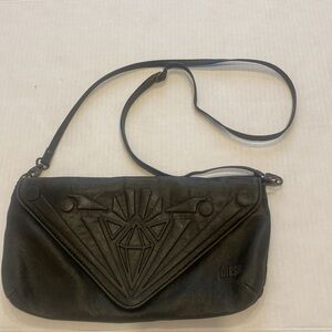 Diesel distressed Black Geometric LEATHER Crossbody Bag with removable straps